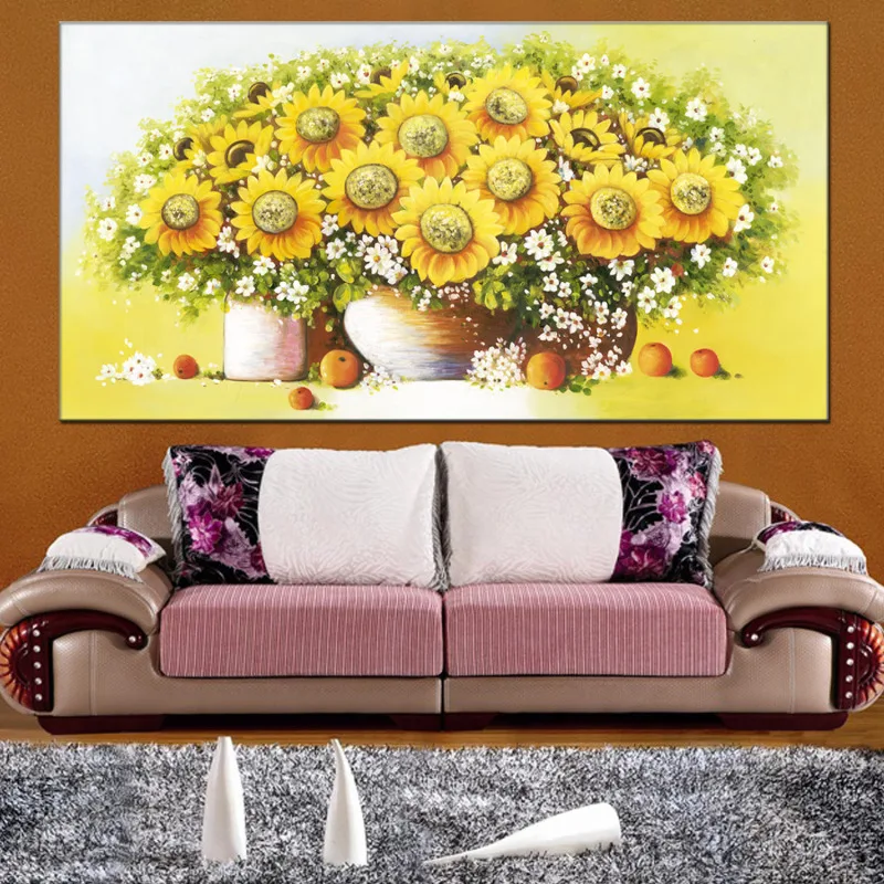 Картина маслом с подсолнухами, 60x120 см, настенное панно для гостиной