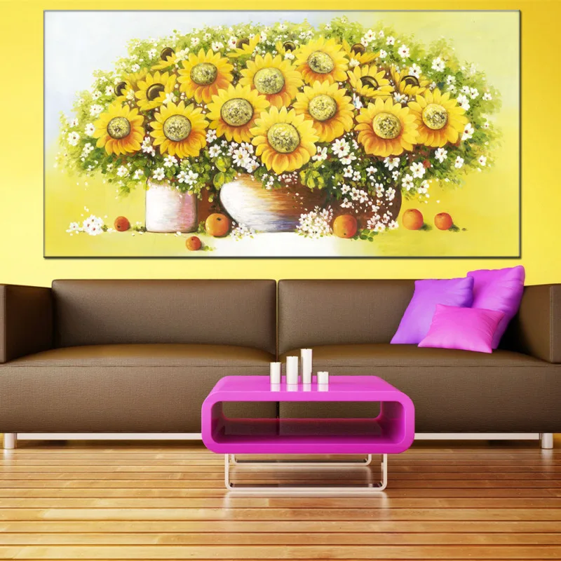 Картина маслом с подсолнухами, 60x120 см, настенное панно для гостиной