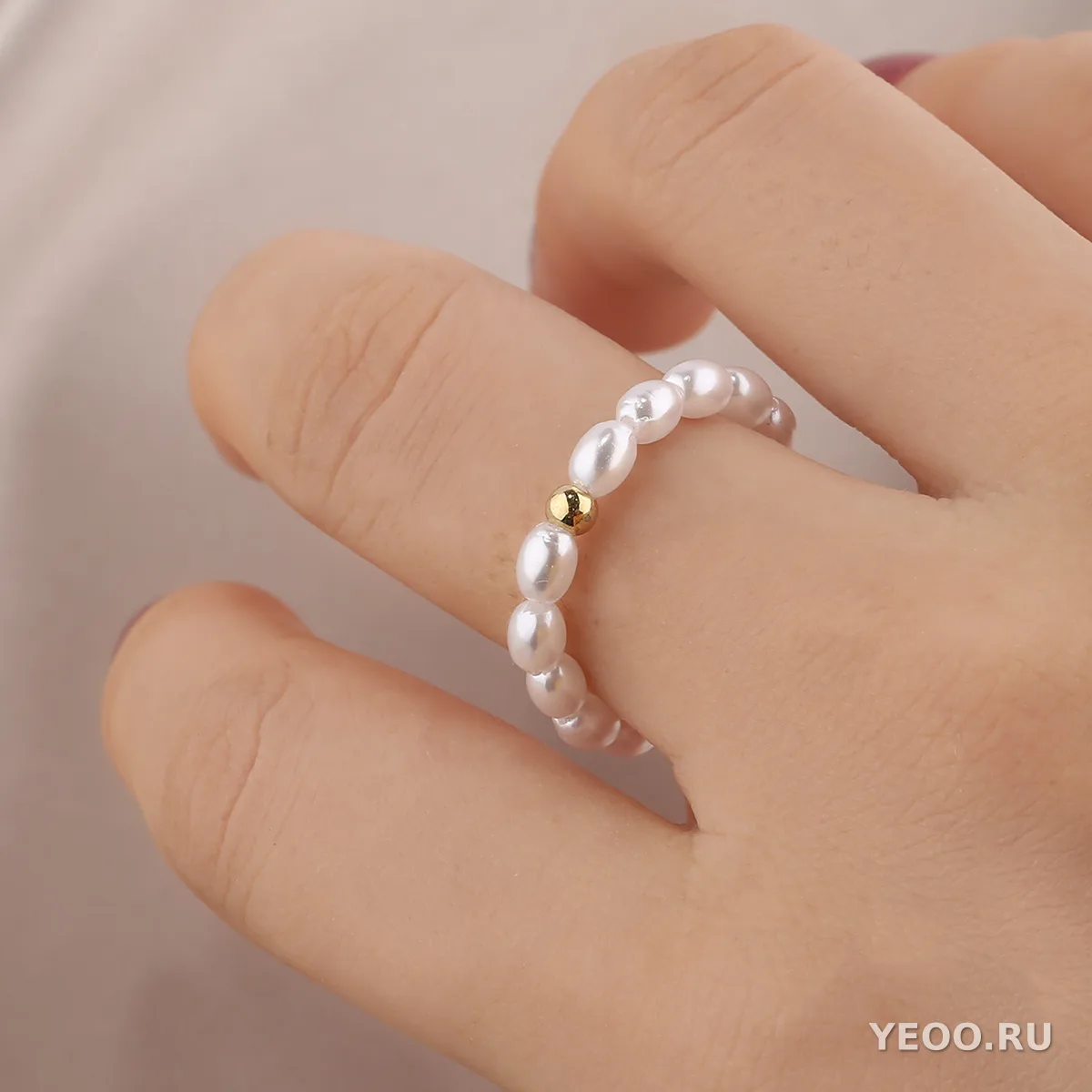 Жемчужное кольцо в корейском стиле для женщин, регулируемое, с бусинами из мелкого жемчуга на эластичном шнуре