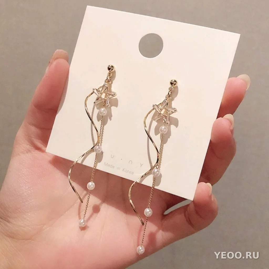 Сережки-подвески спиральные металлические в стиле французского шика