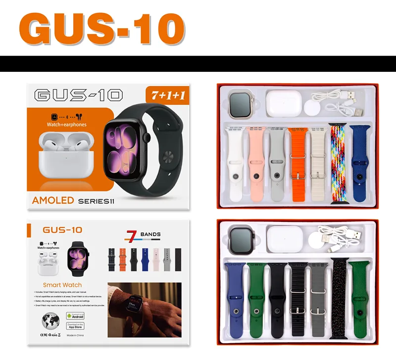 Умные часы GUS с Bluetooth-звонками и наушниками, 7 в 1, спортивные