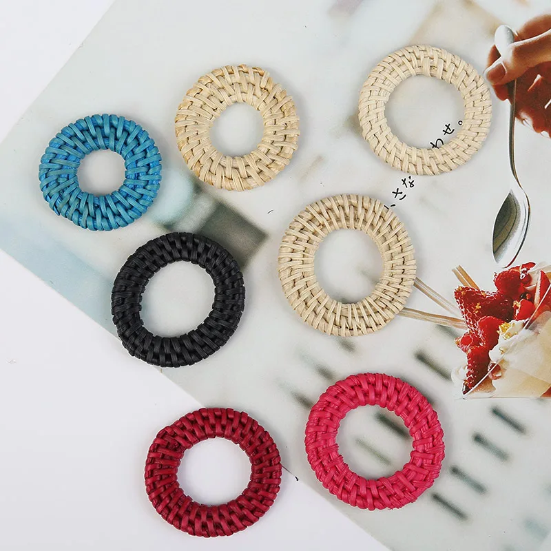 Серьги-подвески женские ручного плетения из ротанга, круглые, 3,5 см