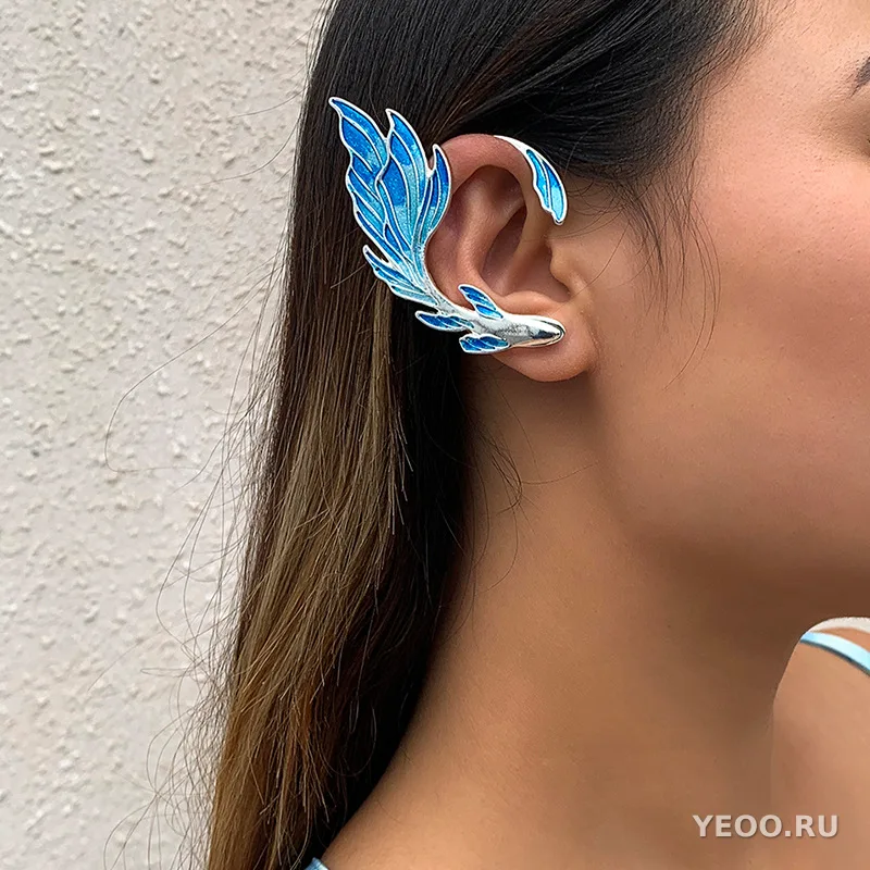 Серьги-клипсы в виде золотых рыбок с цветным рисунком