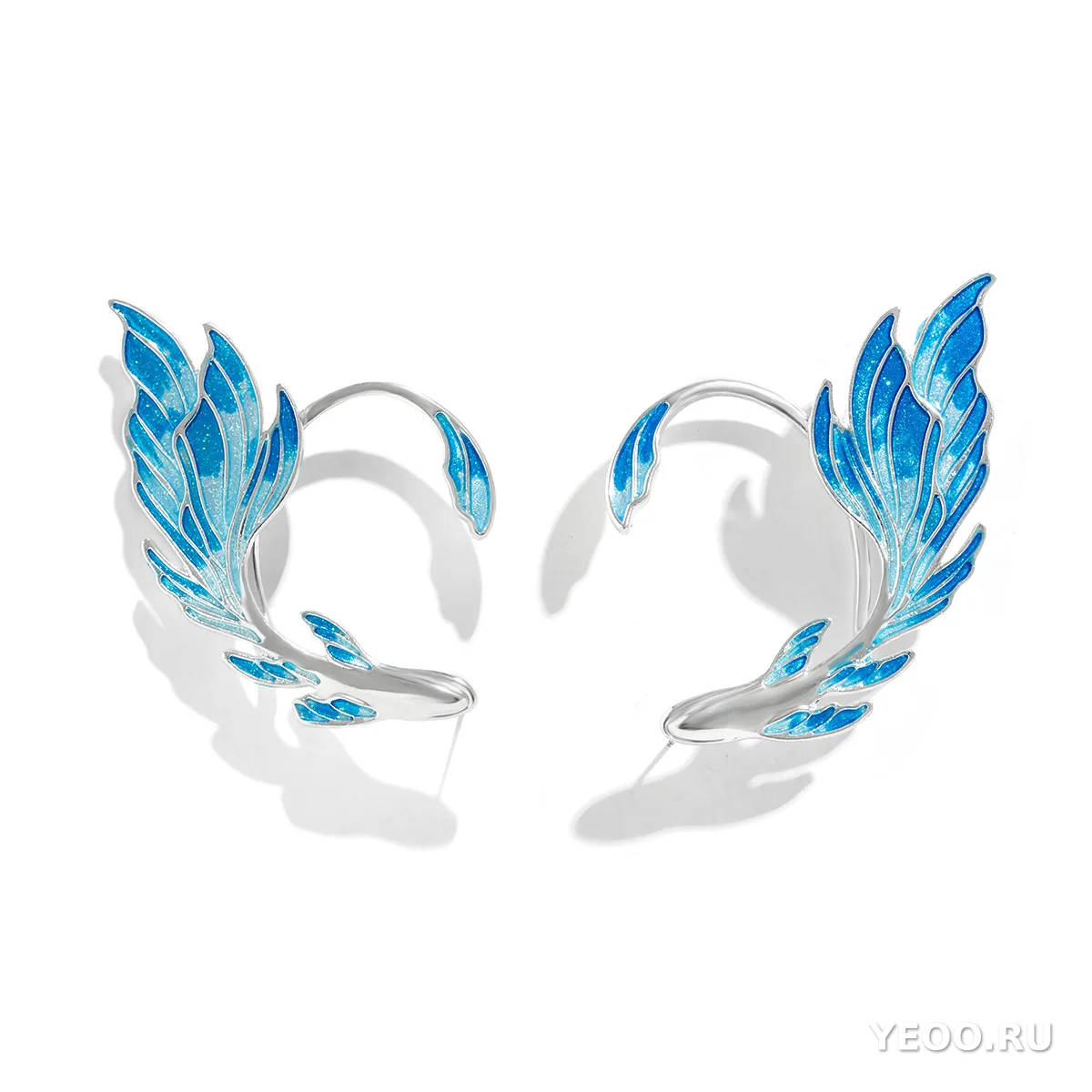 Серьги-клипсы в виде золотых рыбок с цветным рисунком