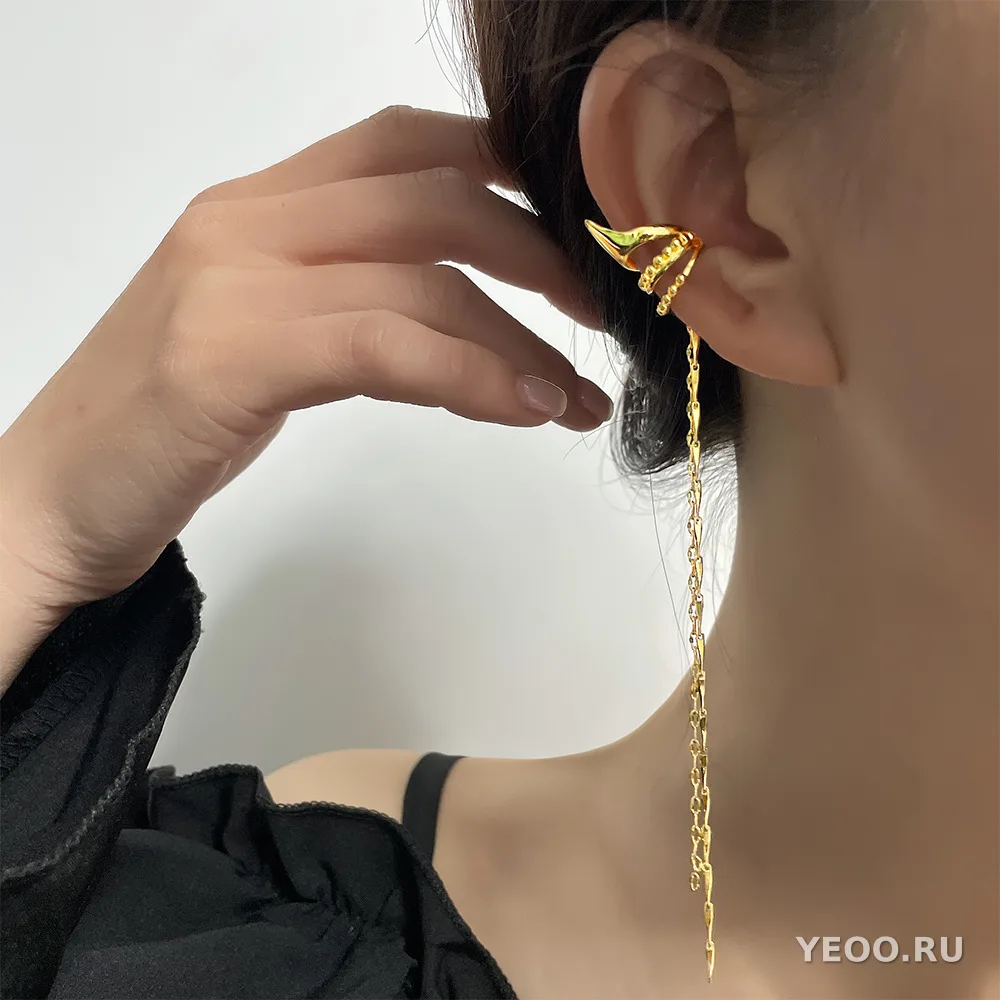 Длинные металлические серьги-клипсы в геометрическом стиле, золотистого цвета