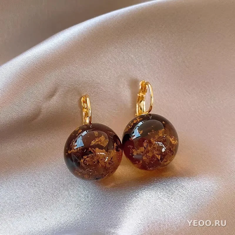 Серьги-гвоздики из металла в стиле ретро, цвет кофе с молоком и темный леопардовый узор