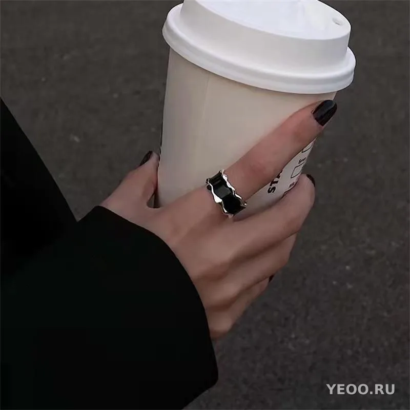 Кольцо с чёрной эмалью и фактурой, унисекс, винтажное, широкое, для указательного пальца