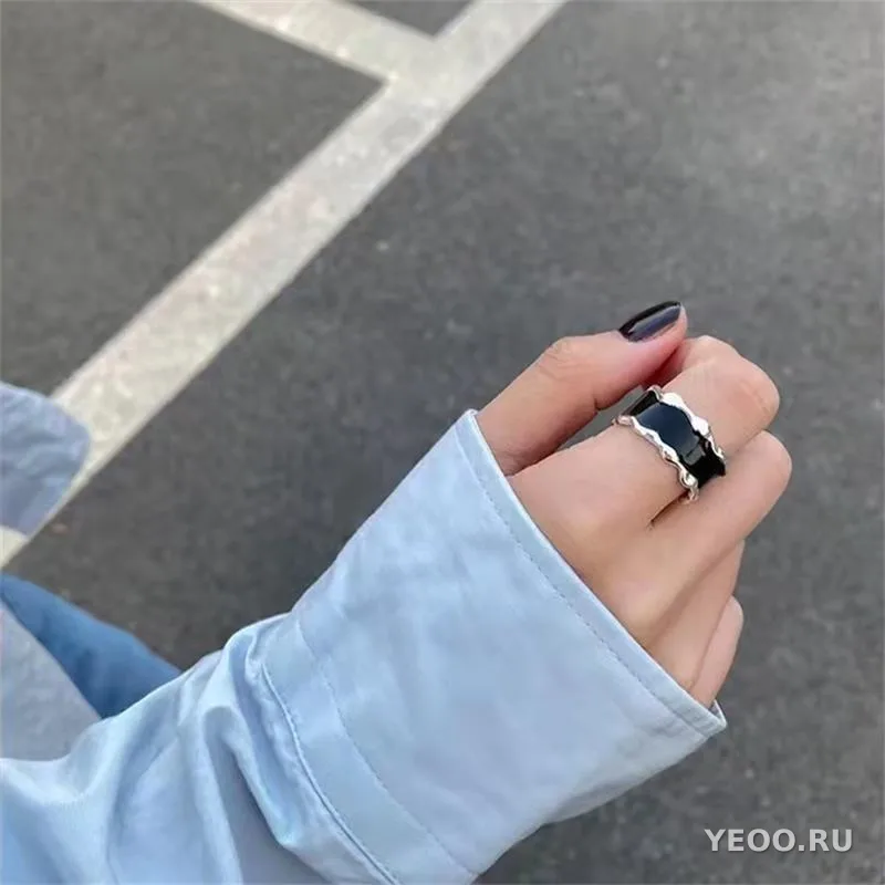 Кольцо с чёрной эмалью и фактурой, унисекс, винтажное, широкое, для указательного пальца