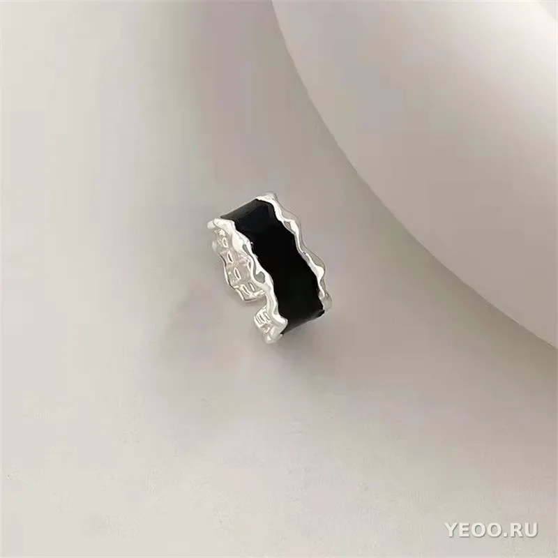 Кольцо с чёрной эмалью и фактурой, унисекс, винтажное, широкое, для указательного пальца
