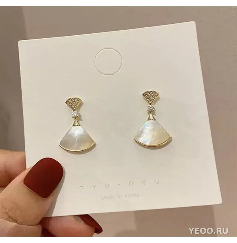 Серьги-подвески с кошачьим глазом в форме веера, металлические
