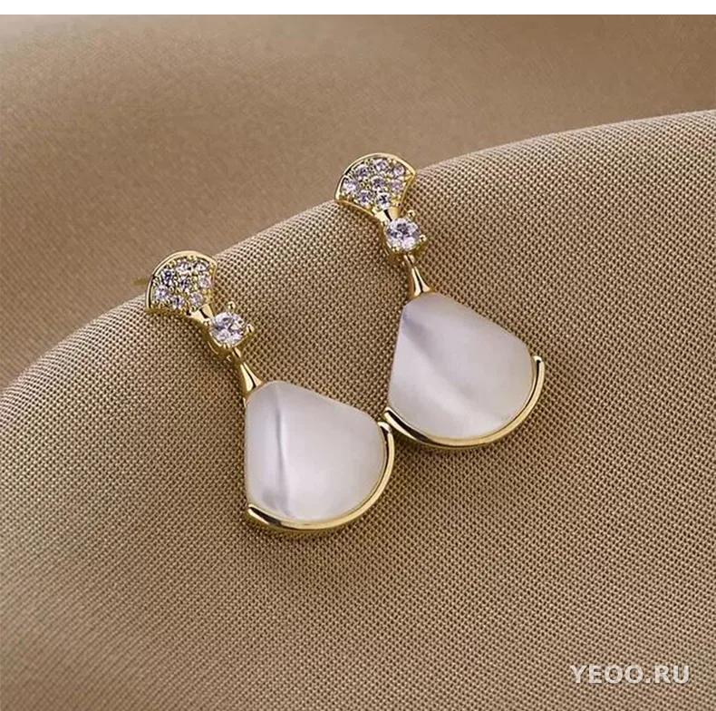 Серьги-подвески с кошачьим глазом в форме веера, металлические