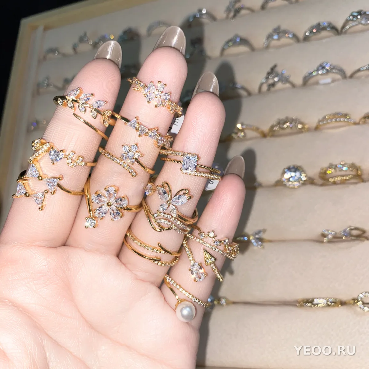 Кольцо женское 18K, частично открытое, с цирконием, регулируемое