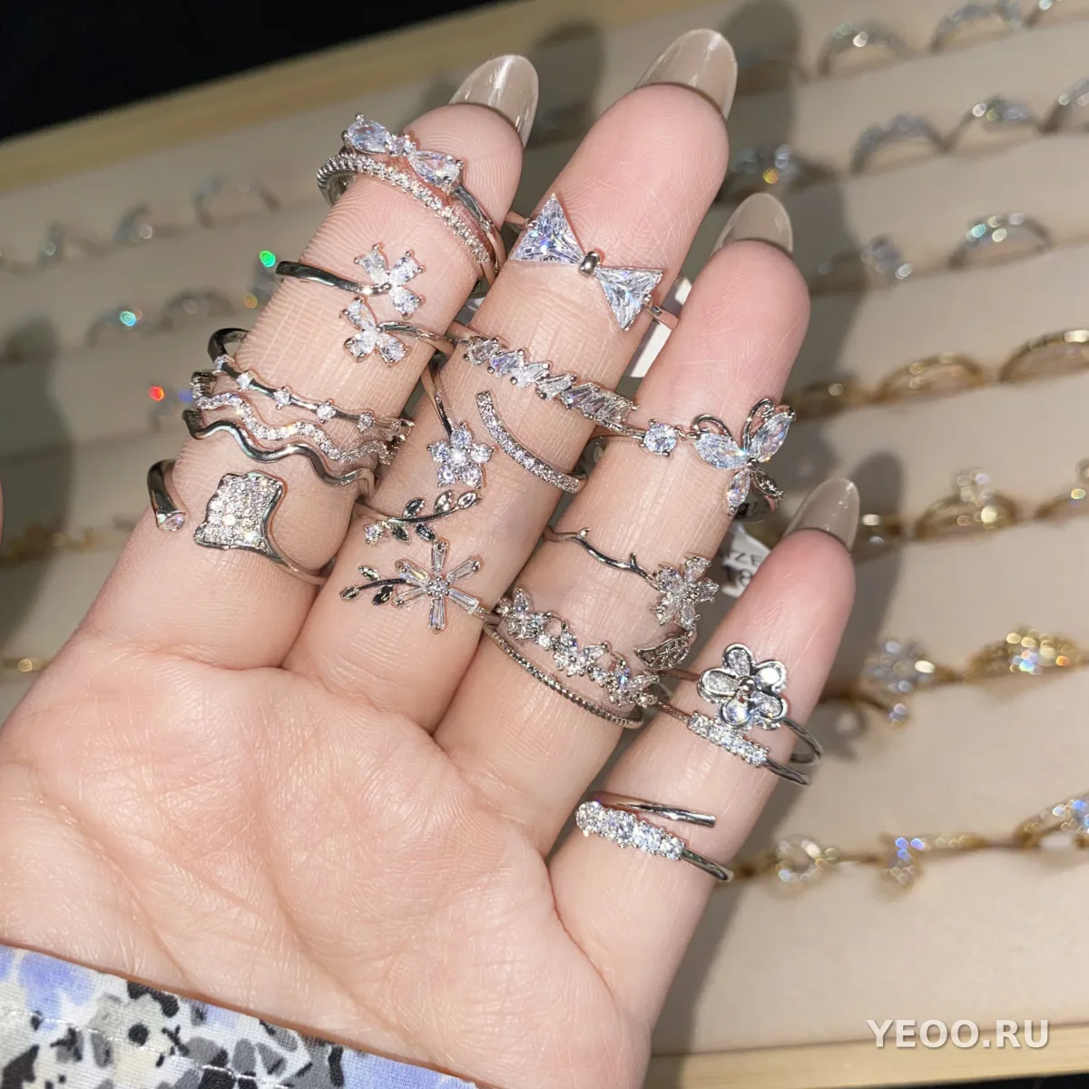 Кольцо женское 18K, частично открытое, с цирконием, регулируемое