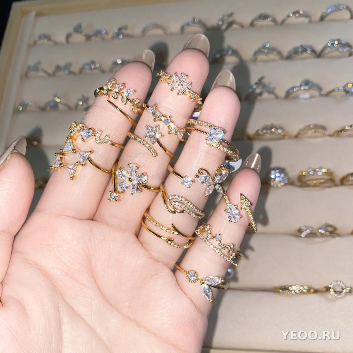 Кольцо женское 18K, частично открытое, с цирконием, регулируемое