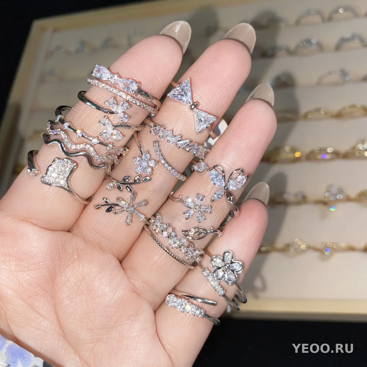 Кольцо женское 18K, частично открытое, с цирконием, регулируемое