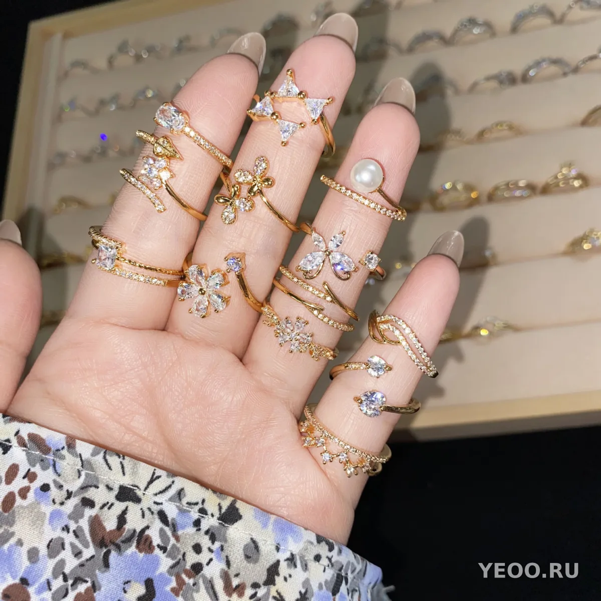 Кольцо женское 18K, частично открытое, с цирконием, регулируемое