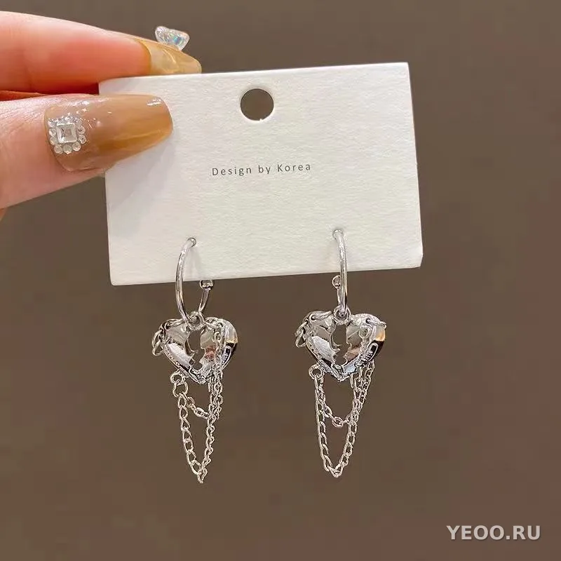 Сережки-подвески цветочные с кисточками на серебряной основе