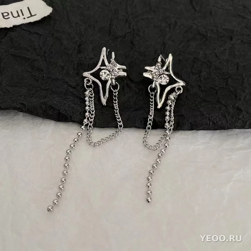Сережки-подвески цветочные с кисточками на серебряной основе