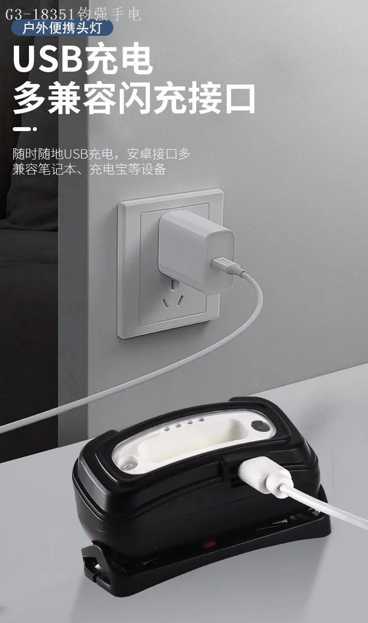 Налобный фонарь COB с двумя источниками света и USB-зарядкой
