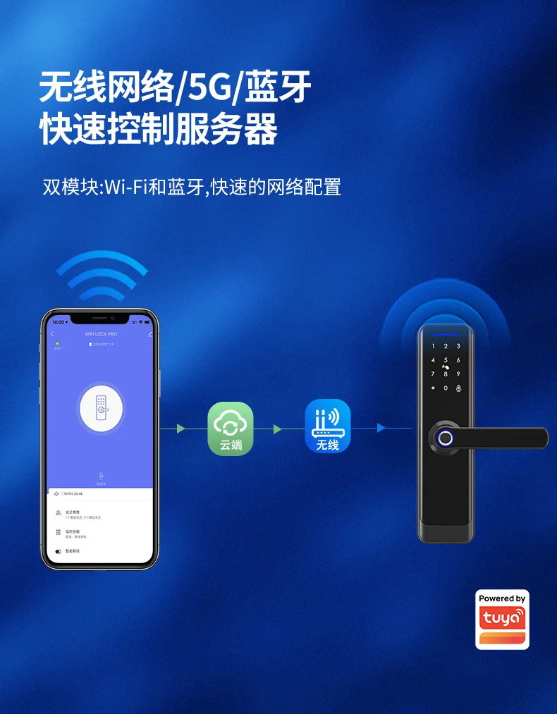 Умный замок для внутренней двери с отпечатком пальца, Wi-Fi и Bluetooth