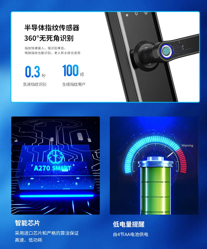 Умный замок для внутренней двери с отпечатком пальца, Wi-Fi и Bluetooth