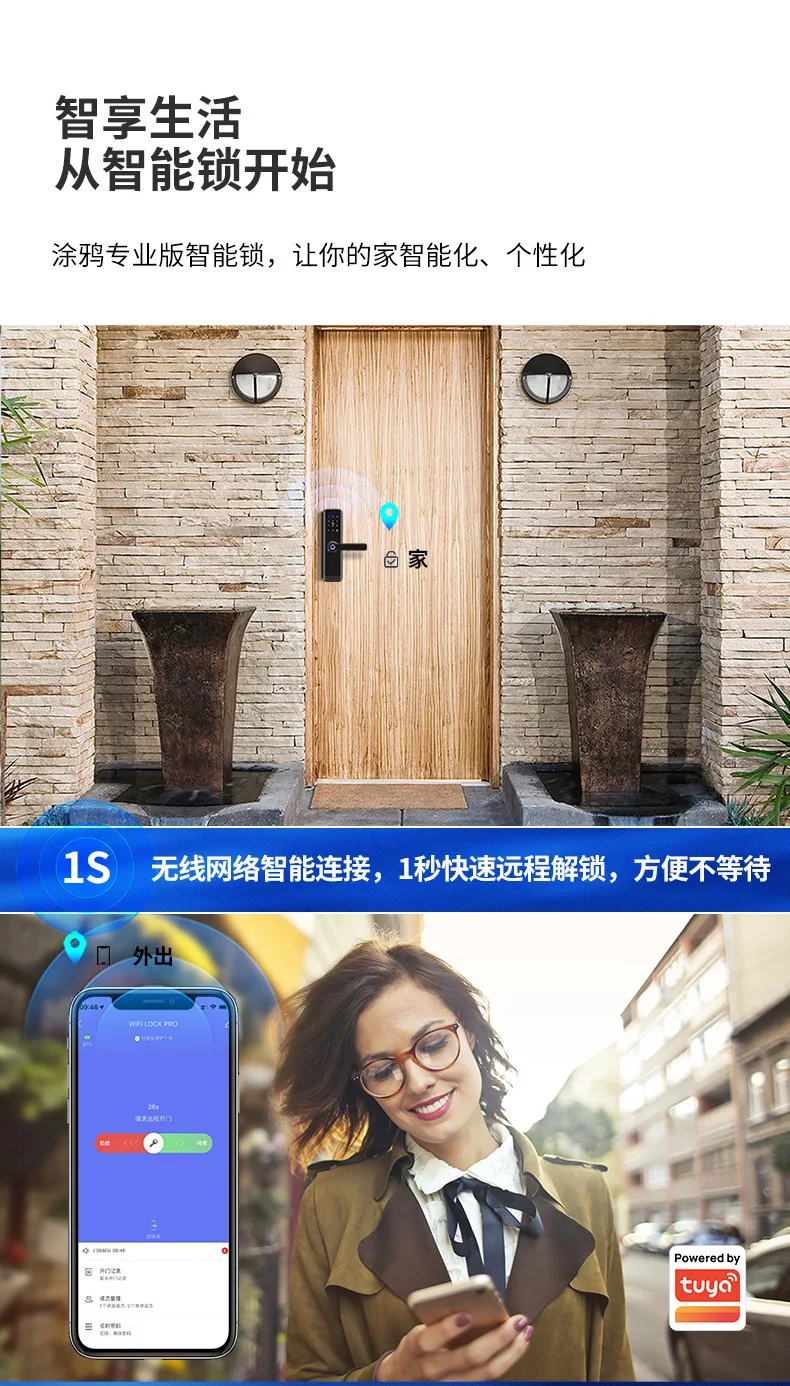 Умный замок для внутренней двери с отпечатком пальца, Wi-Fi и Bluetooth