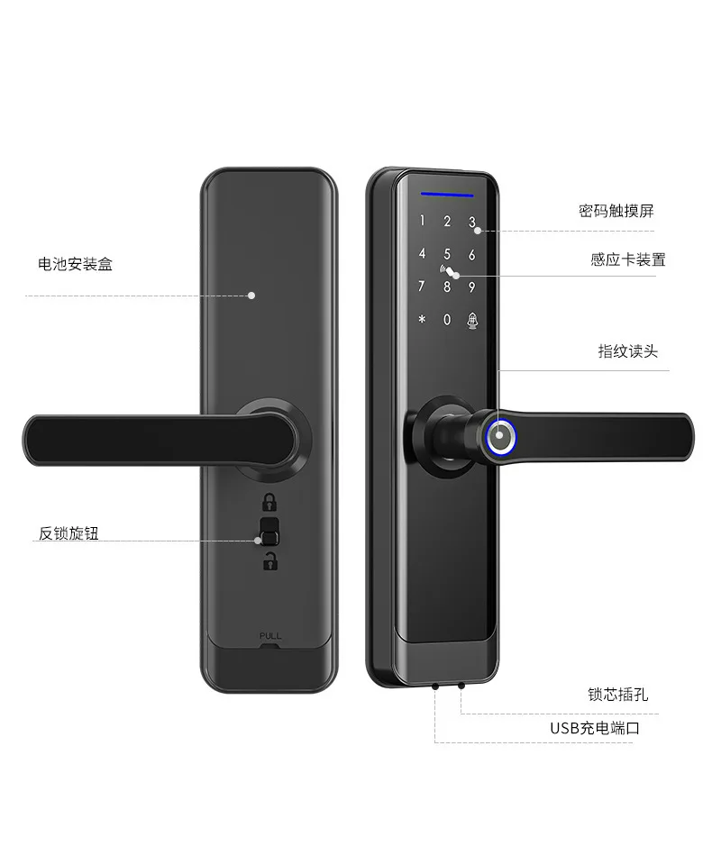 Умный замок для внутренней двери с отпечатком пальца, Wi-Fi и Bluetooth