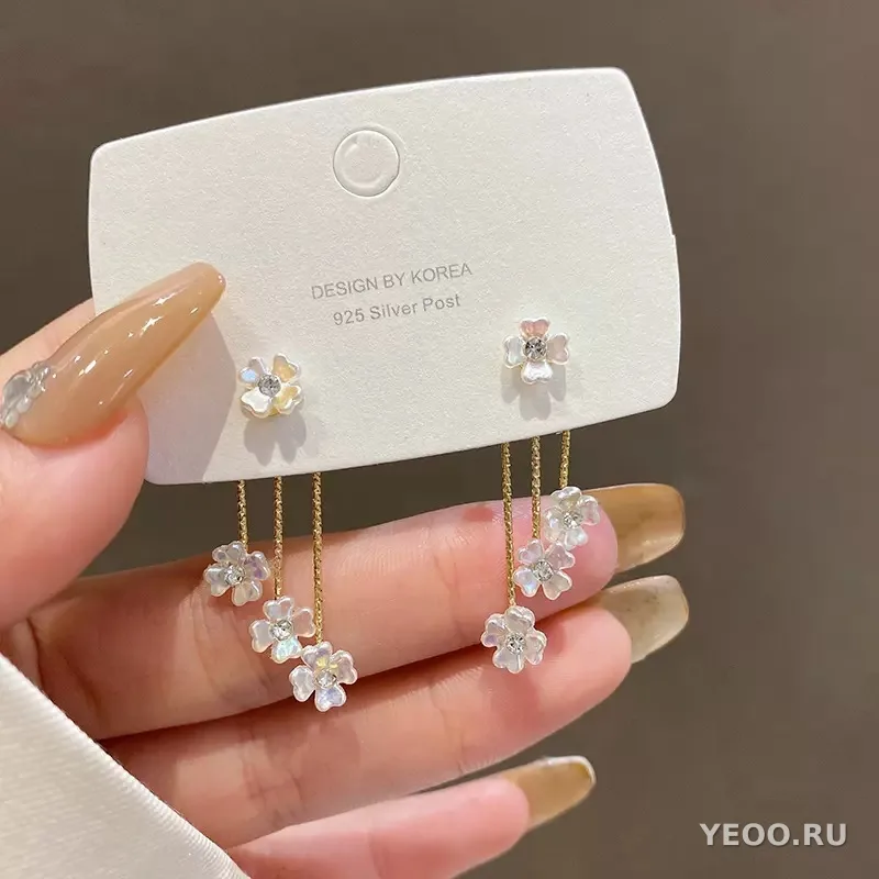 Длинные сережки-подвески с жемчугом в корейском стиле, универсальные