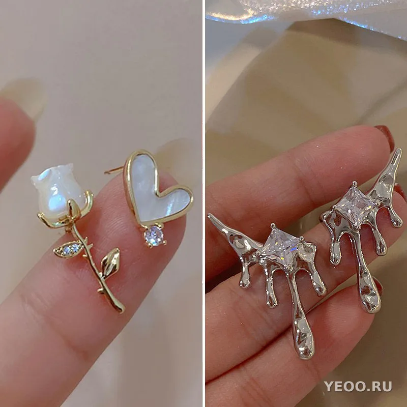 Серьги-гвоздики с барокко-жемчугом и цветочным узором, серебряные иглы