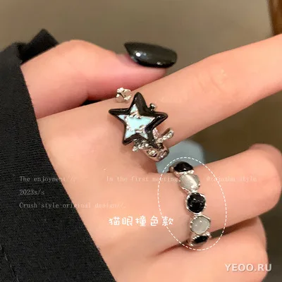 Кольцо женское с кошачьим глазом и звездой, контрастные цвета, для указательного пальца