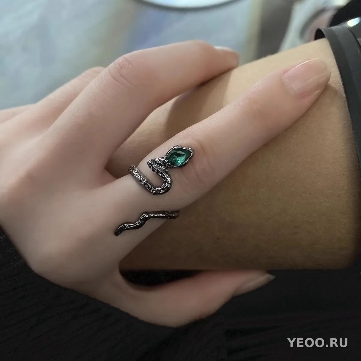 Кольцо женское с кошачьим глазом и звездой, контрастные цвета, для указательного пальца