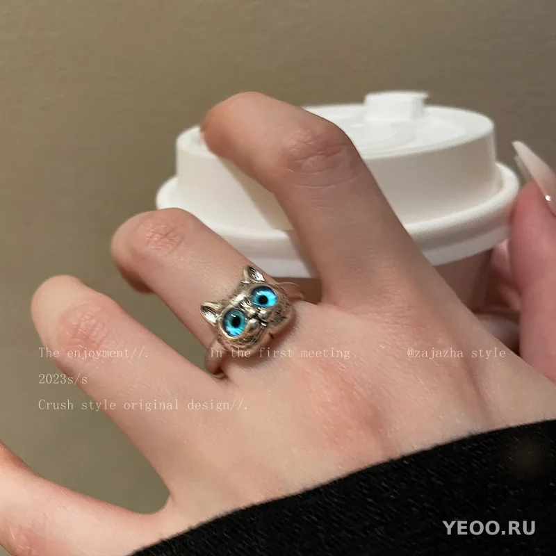Кольцо женское с кошачьим глазом и звездой, контрастные цвета, для указательного пальца