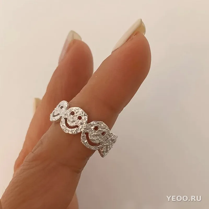 Кольцо с жемчужиной и улыбающимся смайлом, гладкая шинка, женское, не тускнеет