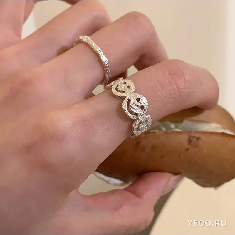 Кольцо с жемчужиной и улыбающимся смайлом, гладкая шинка, женское, не тускнеет