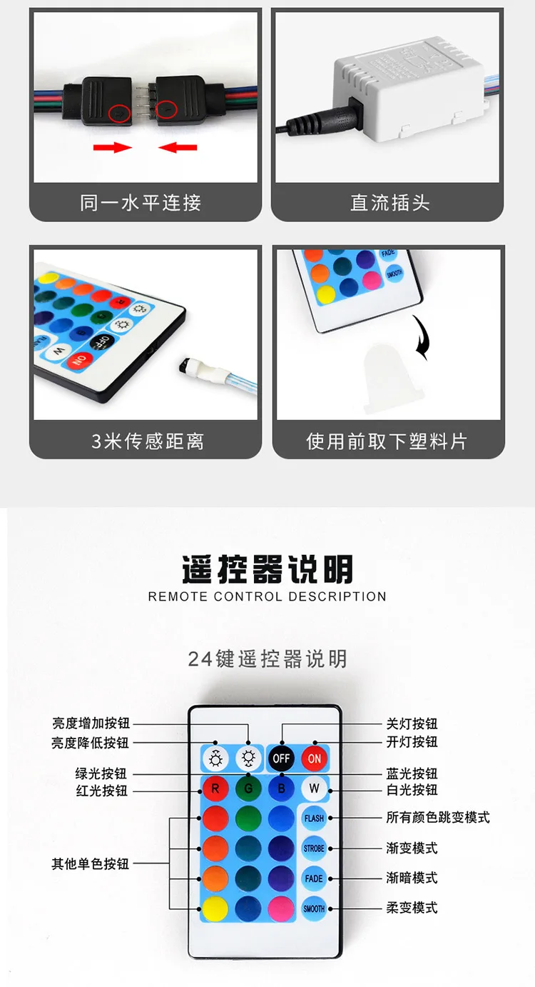 Светодиодная лента 2835/5050 RGB, 12 В, с пультом и адаптером, комплект