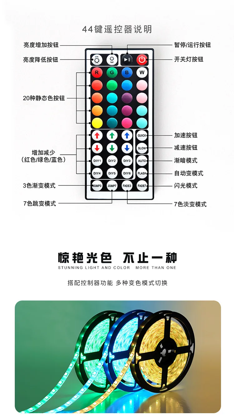 Светодиодная лента 2835/5050 RGB, 12 В, с пультом и адаптером, комплект