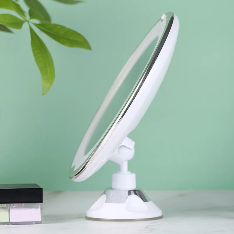 Круглое косметическое зеркало с LED-подсветкой и увеличением 10X на присоске