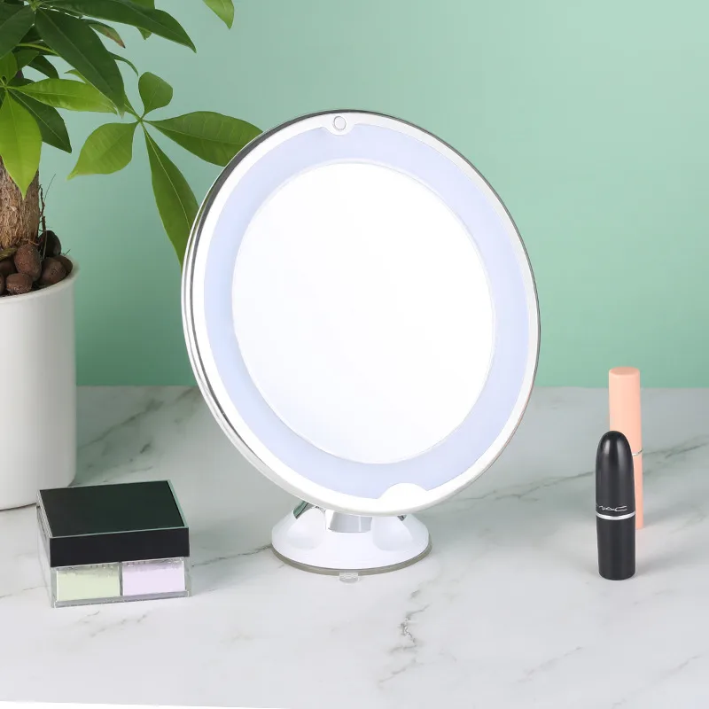 Круглое косметическое зеркало с LED-подсветкой и увеличением 10X на присоске