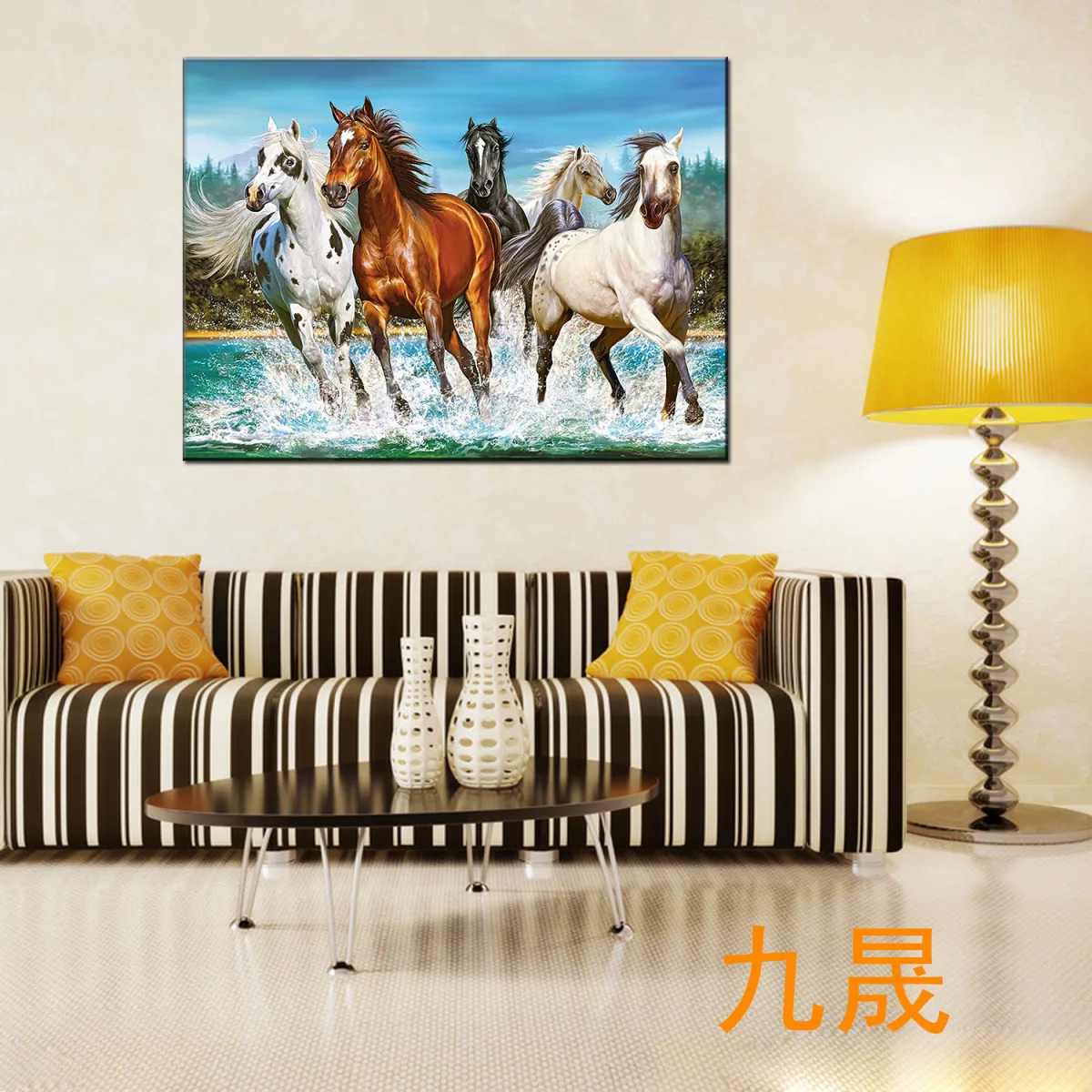 Картина с бегущими лошадьми, масляная живопись, 60×120 и 70×140 см