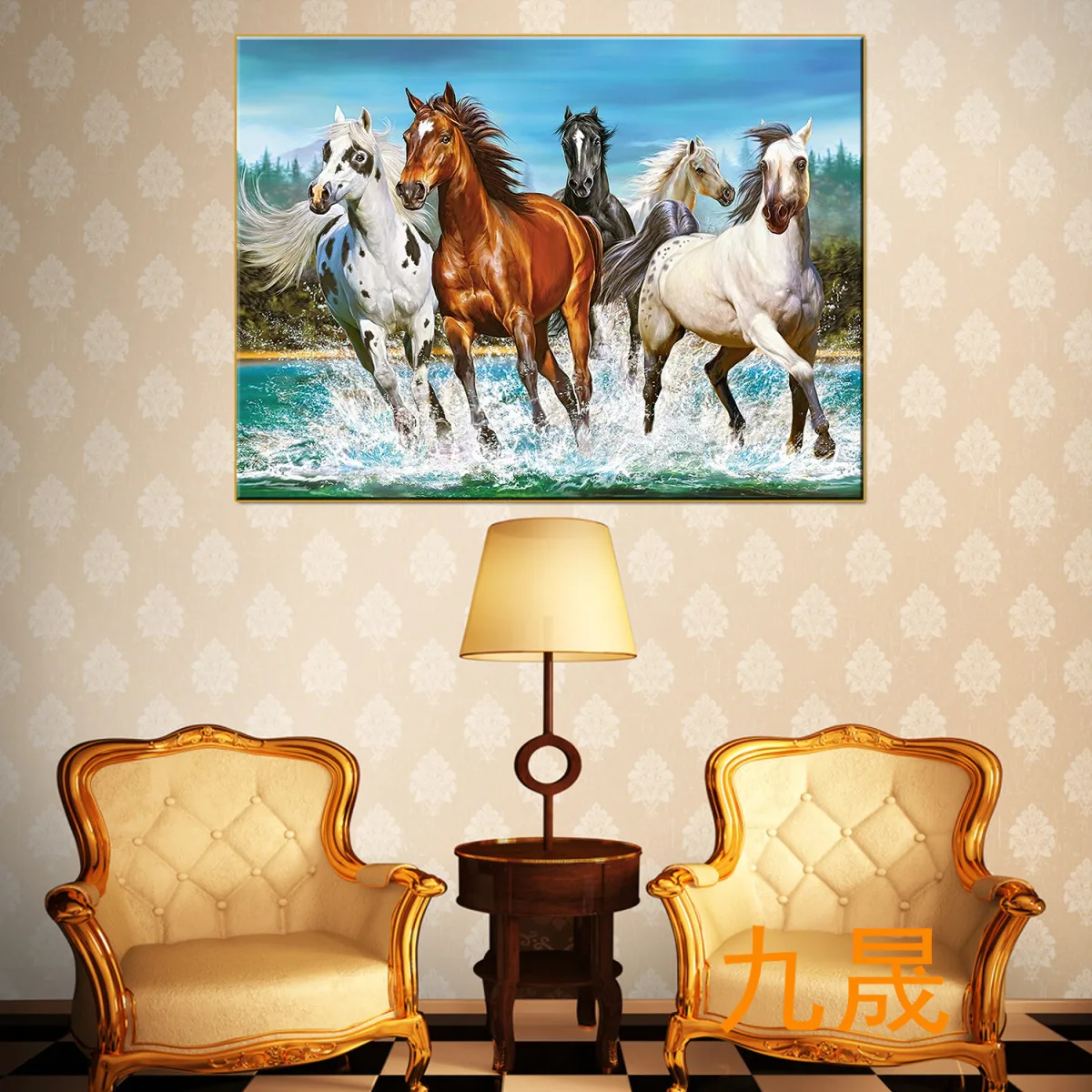 Картина с бегущими лошадьми, масляная живопись, 60×120 и 70×140 см