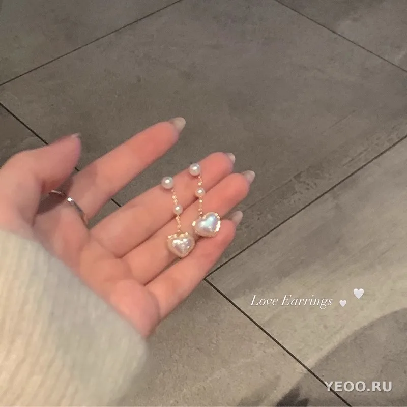Сережки-гвоздики с жемчугом 925 пробы, сердечки/бант/геометрия, гальваническое покрытие