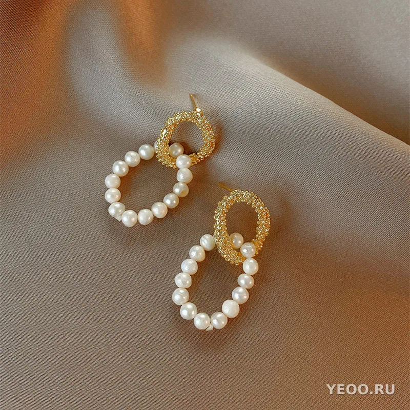 Сережки-гвоздики с жемчугом и бантиками, современный дизайн