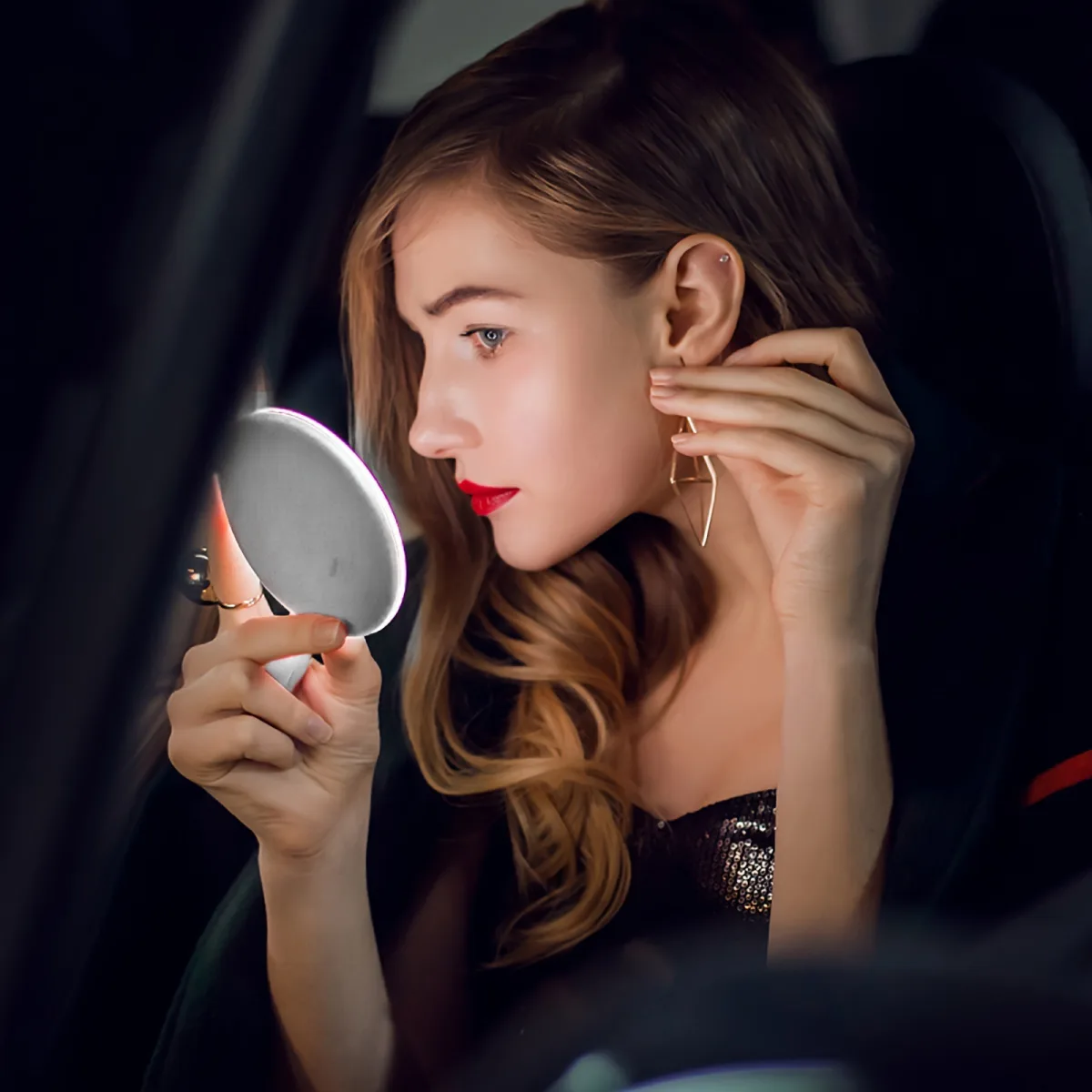 Складное косметическое зеркало с LED-подсветкой и увеличением, настольное