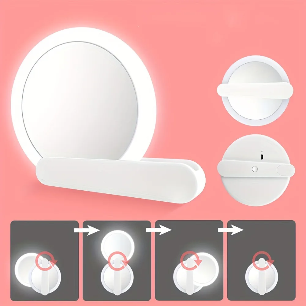 Складное косметическое зеркало с LED-подсветкой и увеличением, настольное