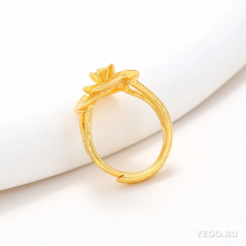 Кольцо женское регулируемое из сплава с цветочным узором, покрытие 24K золото/белое золото