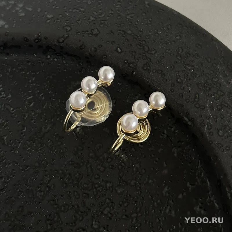 Серьги-клипсы в гонконгском стиле с жемчугом и цветочным бантом