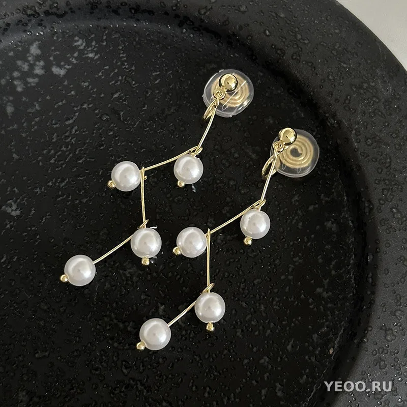 Серьги-клипсы в гонконгском стиле с жемчугом и цветочным бантом