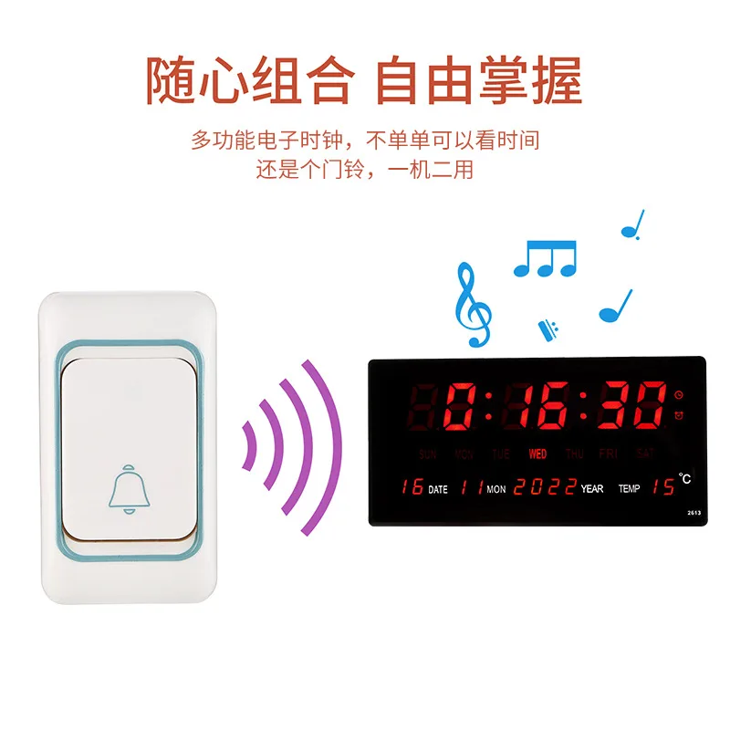 Настенные электронные часы с LED-дисплеем, календарём и будильником