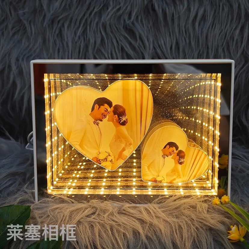 Светильник-ночник LED 3D с тёплым светом и USB, рамка для фото и зеркало