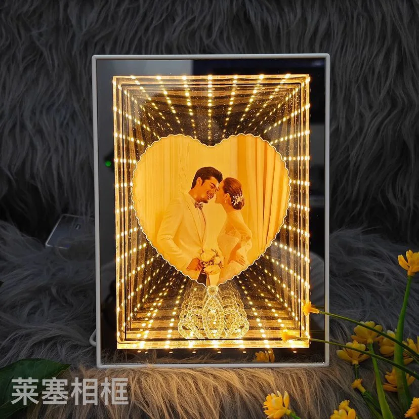 Светильник-ночник LED 3D с тёплым светом и USB, рамка для фото и зеркало
